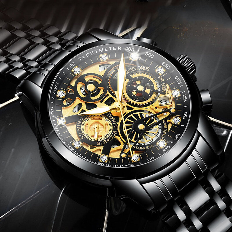 QINGXIYA męskie zegarki Top marka luksusowe Tourbillon obracanie okno moda kwarcowy zegarek mężczyźni wodoodporny Luminous zegarek z wycięciami