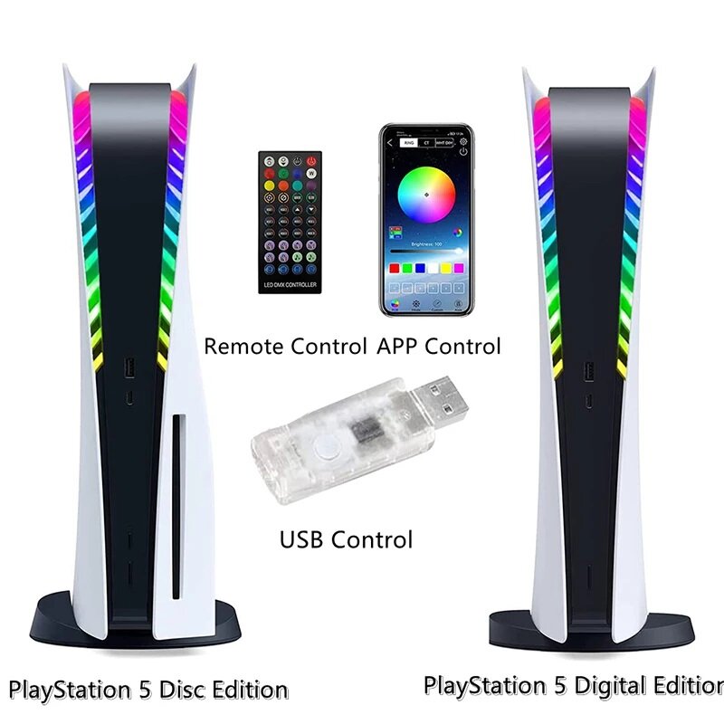 PS5 게임 콘솔에 대 한 원격 제어 빛 스트립과 RGB LED 링 스트립 조명 소니 ps5에 대 한 다채로운 픽업 라이트 바 스트립