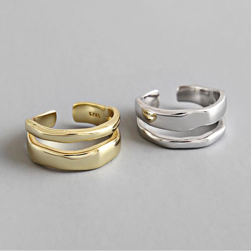 Anenjery prata cor charming irregular corrente geométrica anéis abertos para mulheres presentes de festa acessórios