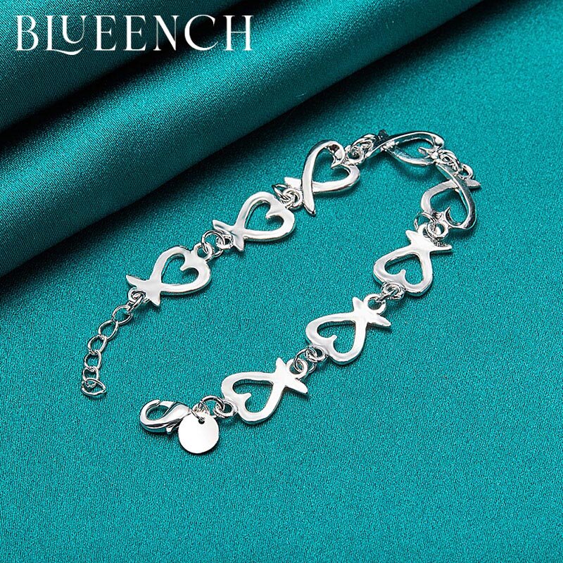 Blueench bracciale a cuore vuoto in argento Sterling 925 adatto per le donne incontri Party invia la fidanzata per indossare gioielli