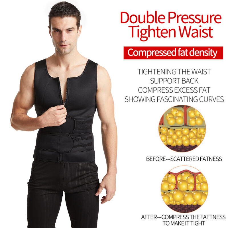 Sauna Sweat Vest For Men Sauna Waist Trainer Body Slimming Vest With Zipper Slimming Vest For Men Workout Sports Gym