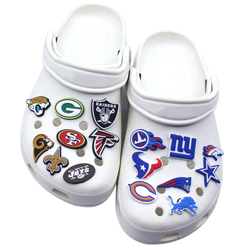 Single Sale 1pc PVC Rugby Team Logo Shoe Charms,Shoe Buckles Accessories Fit Bands Bracelets Croc JIBZ,Kids Party X-mas Gift