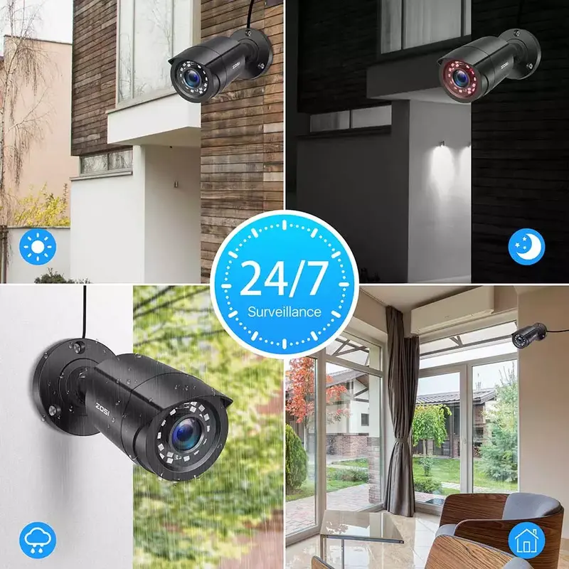 ZOSI 1080P 4-in-1 CCTV Security Camera ,3.6mm Lens 24 IR LEDs,80ft Night Vision ,Outdoor Whetherproof Surveillance Camera