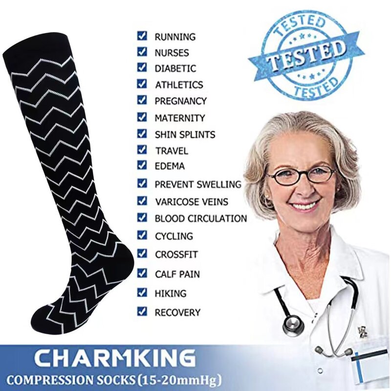 Chaussettes de compression élastiques pour hommes et femmes, bas de sport, belles jambes, course à pied, noir, blanc, chaussettes classiques, lot de 3, 5, 6, 7/8 paires