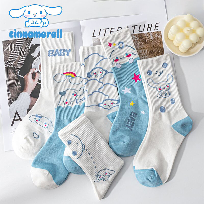 Cinnamoroll Sanrio Cartoon Girl Heart Autumn and Winter In The Tube Cartoon Socks Every Match Kawaii Cute Blue Girl Wind Gifts