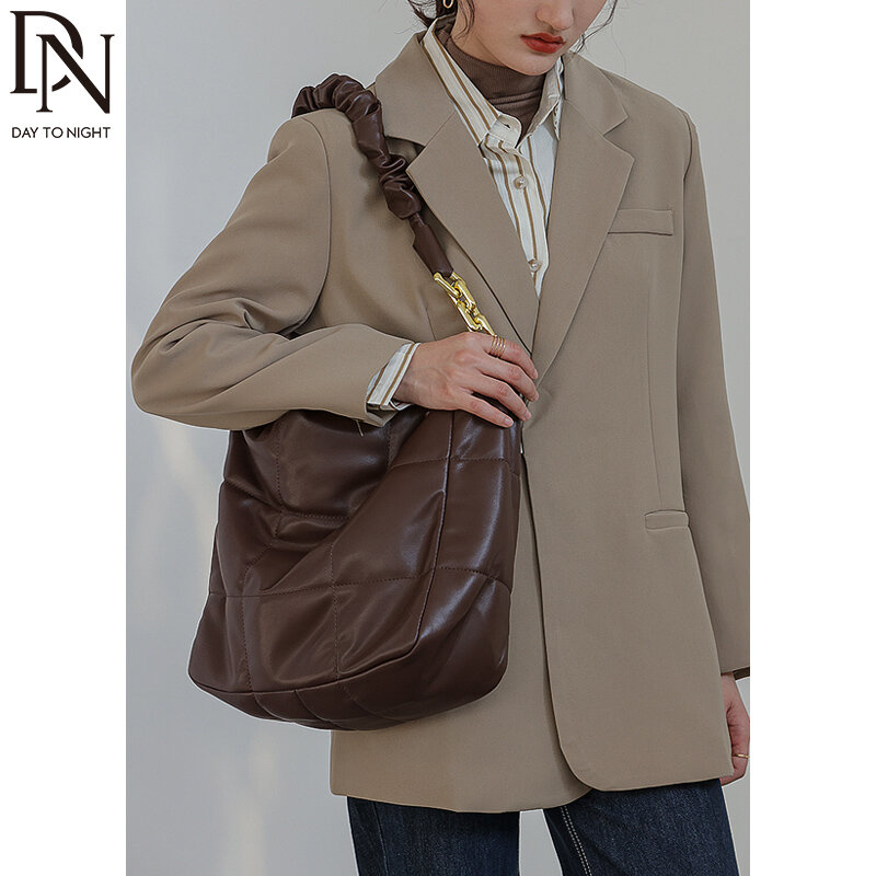 DN Large Capacity Women's Bags Square Lattice Soft Tote Bags for Women Fashion Solid Color Handbags 2022 Ladies Shoulder Purse