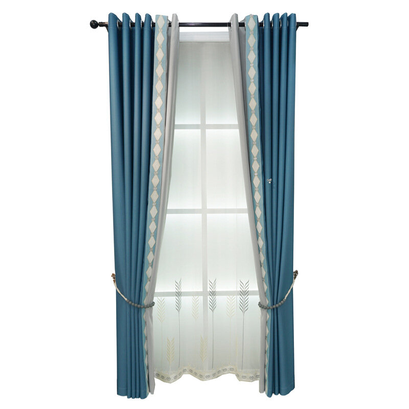Nordic Light Luxury Plain Color Stitching Curtain for Living Room Bedroom Blackout Window Screen Curtain Custom Finished Product