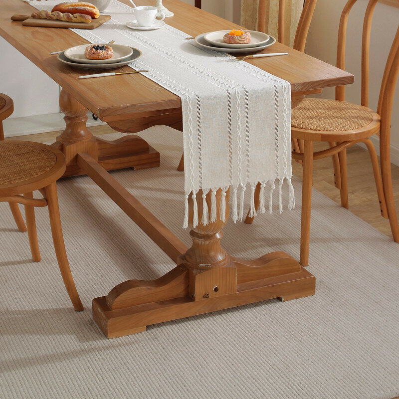 Nappe de table Jacquard ajourée à pompon, drapeau rectangulaire pour table à manger, couverture de Table basse, décoration de mariage