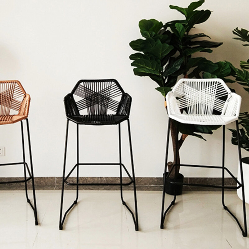 Tamborete nórdico moderno e minimalista cadeiras de jantar lounges pés rattan cadeira lazer encosto simples mobiliário doméstico criativo