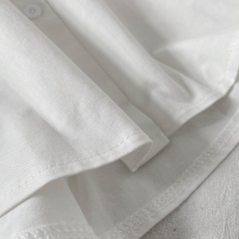 Camisa informal de gasa con botones para mujer, Blusa de manga larga abombada que combina con todo, blusa lisa y dulce, 2023