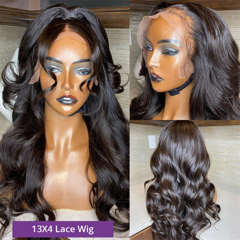 Perruque Lace Front Wig Body Wave Brésilienne Naturelle, Cheveux Humains, Sans Colle, HD, 13x4, 13x6, 30 34 Pouces, pour Femme