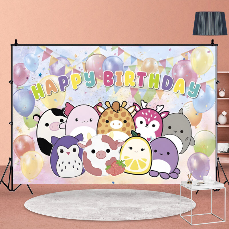 Decoración de cumpleaños squishmallow Toy Kawaii Animal Fat Baby Shower mantel, decoración de Baby Shower, suministros para fiestas