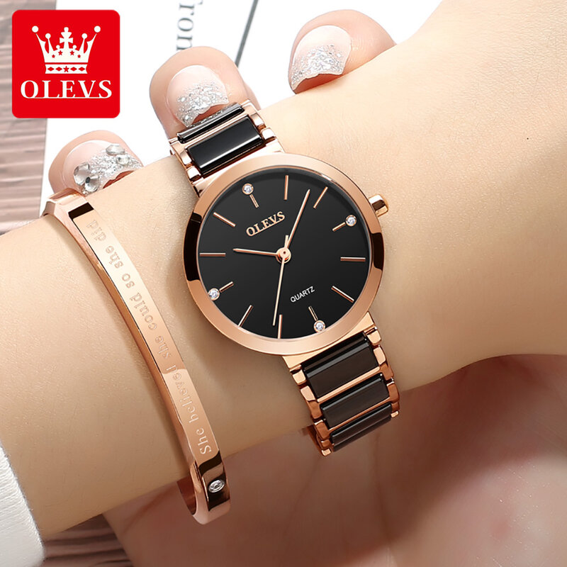 OLEVS wysokiej jakości zegarki wodoodporne dla kobiet moda pasek ceramiczny zegarki kwarcowe damskie