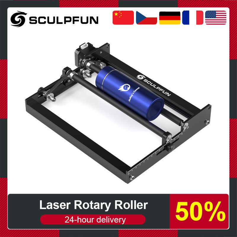 SCULPFUN เลเซอร์โรตารี Roller เลเซอร์แกะสลัก Y แกนหมุน Roller 360 ° สำหรับ6-150มม.แกะสลักเส้นผ่านศูนย์กลางวัตถุท...