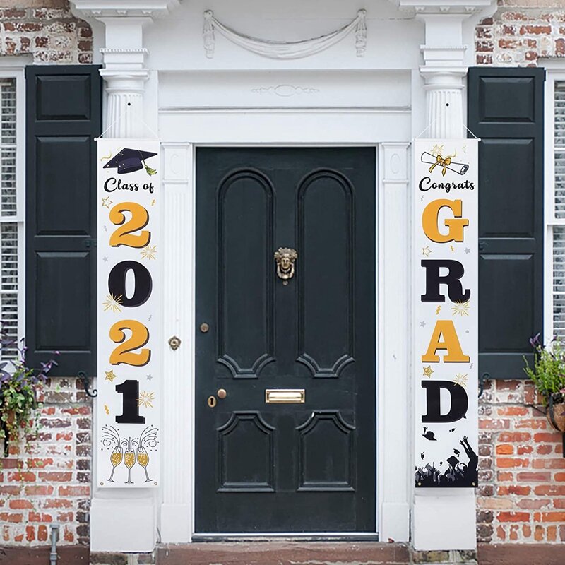 Letrero para porche de graduación, cartel colgante de gradiente, para exteriores, interior, hogar, puerta delantera, decoraciones para fiesta de graduación, 2021