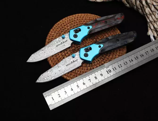 Damascus Steel BENCHMADE 945 Folding Knife Carbon Fiber Handle Outdoor Tactical Survival Pocket Knives