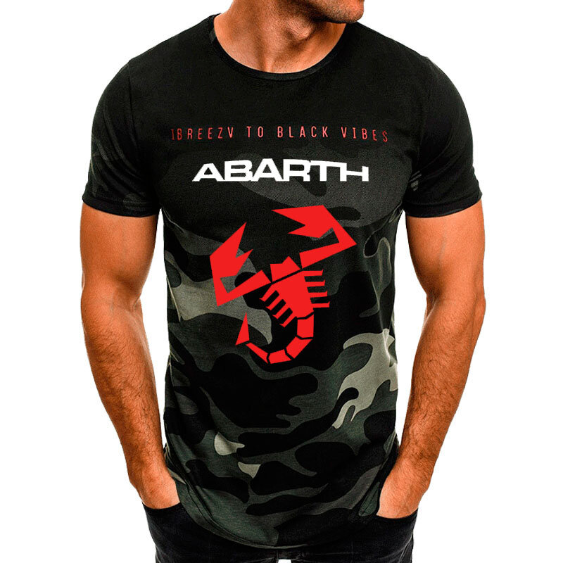 Moda casual Abarth Car Logo stampa estate moda Camouflage t-shirt da uomo Casual in cotone manica corta di alta qualità