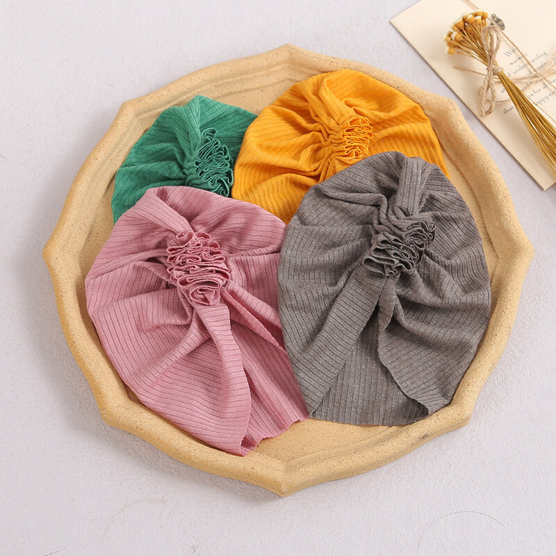 Solid Baby Turban Hat Knot Knit Kids Baby Girl Headbands Elastic Nylon Newborn Headwear Bonnet Infant Toddler Hair Headwraps