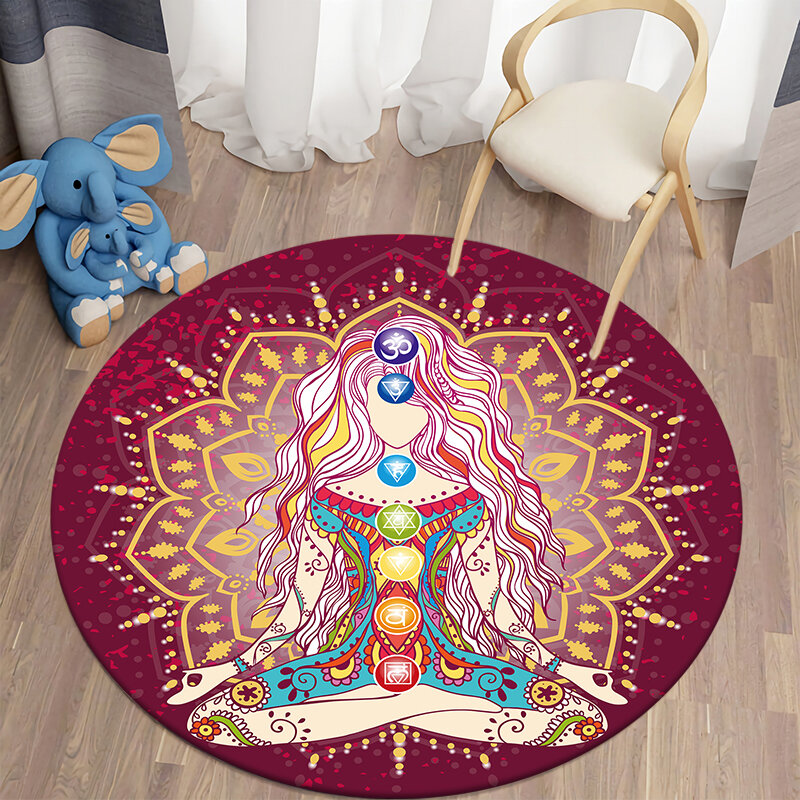 Karpet Bundar Chakra untuk Ruang Tamu Tema Meditasi Karpet Rumah Karpet Area Kamar Tidur Karpet Lantai Dekorasi Rumah