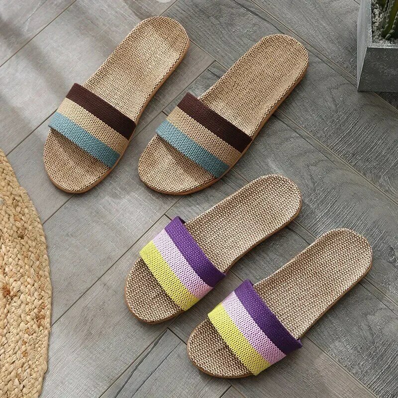 2023 new large size linen slippers home couple indoor slippers wood floor cotton and linen home summer sandals DZ-021