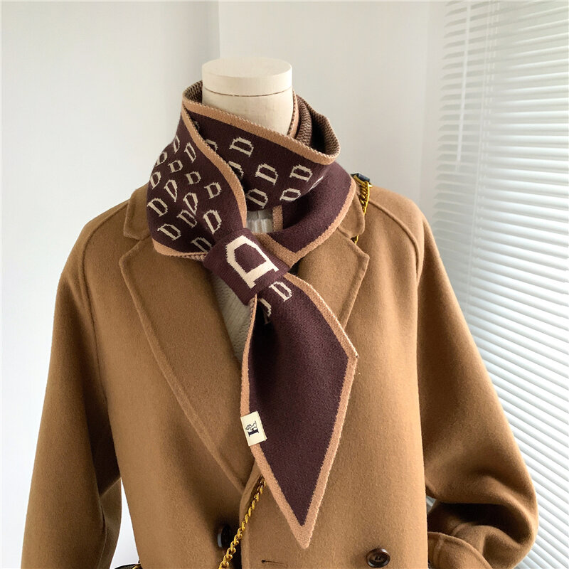 Luxus Weiche Kaschmir Gestrickte Schal für Frauen Design Druck Kleine Dünne Krawatte Weibliche Woolen Garn Elastizität Halstuch Bandana