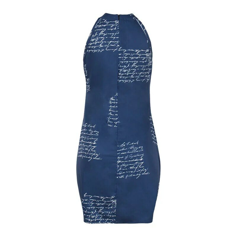 2022 letnia europejska i amerykańska, seksowna spódnica midi bez rękawów Temperament podmiejskich ukryta niebieska litera wydruku seksowna sukienka koktailowa