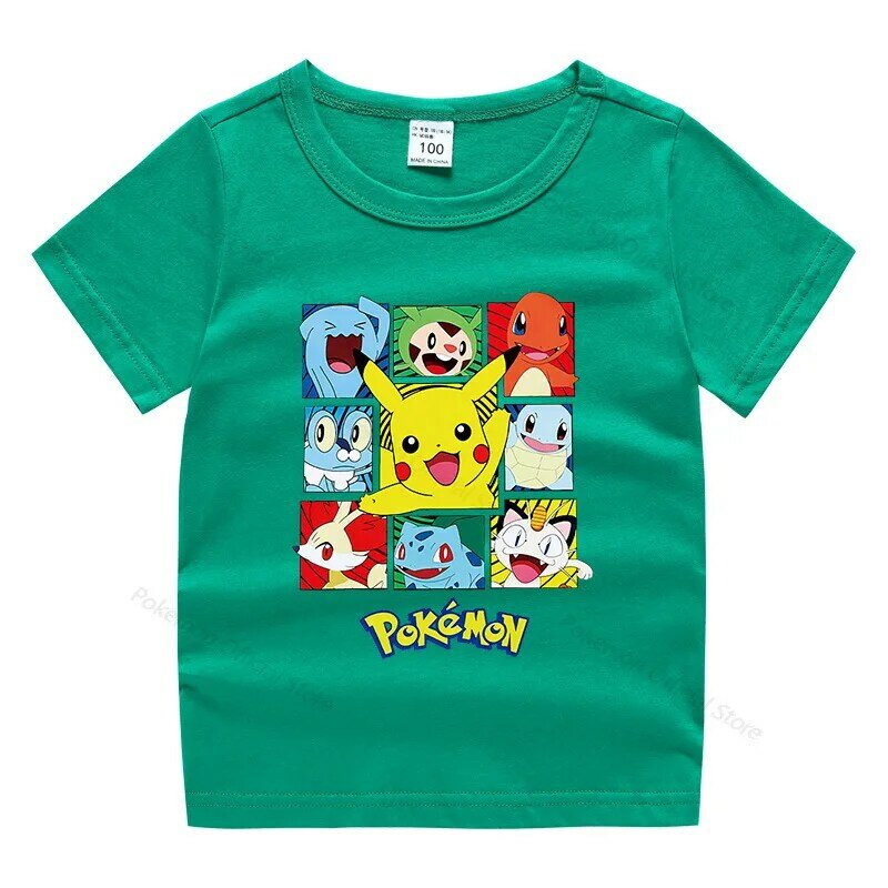 Baju Anak Laki-laki Pokemon Atasan Kaus Lengan Pendek Anak-anak Katun Musim Panas T Shirt Mode Anak Perempuan Kartun Kostum 1-8 Tahun