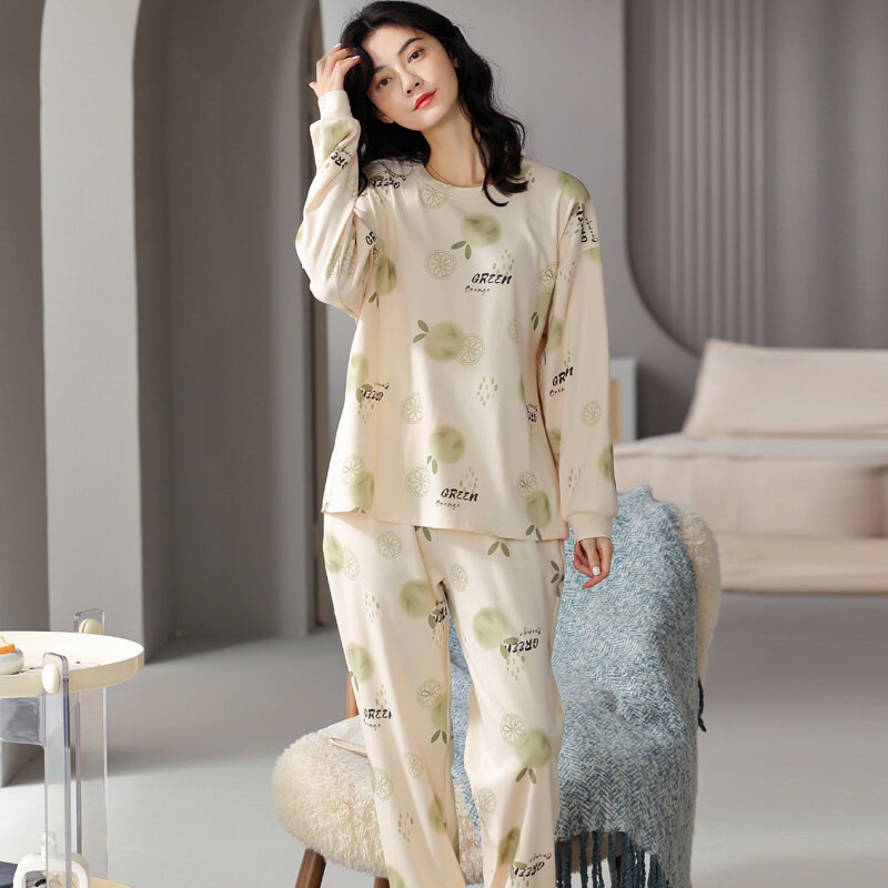 Miiow fruta dos desenhos animados algodão calças de manga comprida outono e inverno loungewear pijamas feminino terno