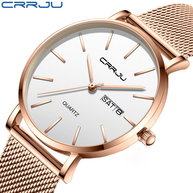 CRRJU 2022 New Rose Gold White Black Men's Watch Women's Watch Simple Fashion Men's Watch Quartz Watch Wholesale Personality
