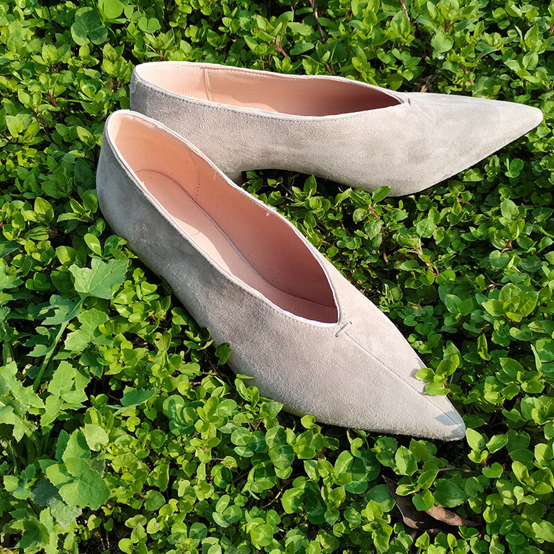 2022 nova primavera bombas femininas sapatos de couro genuíno mais tamanho 22-26.5cm camurça ovelha superior bombas de boca rasa único sapatos