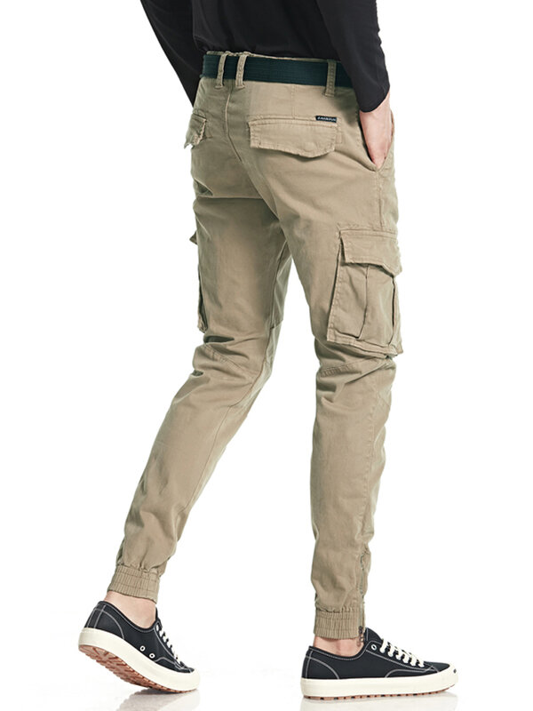 2022 New Spring Summer Men's Long Cargo Pants Solid Cotton Multi-Pockets Zip Up Joggers Male Military Tactical Casual Trousers