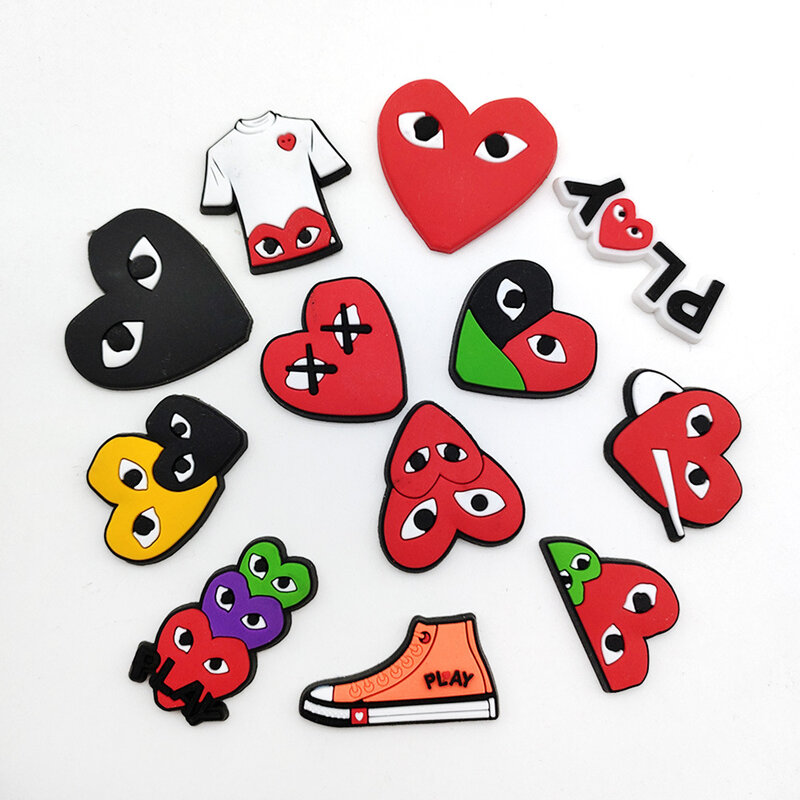 1pc Trendy Fashion Red Heart PVC Croc Charms Decoration Fit Clog Sandals Garden Shoe Accessories Kids JIBZ Party Gift