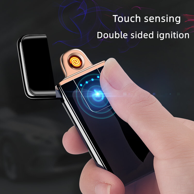 Mini Metalen Touch Elektrische Aansteker Usb Oplaadbare Dubbelzijdig Tungsten Windaansteker Persoonlijkheid Creatieve Mannen Gift