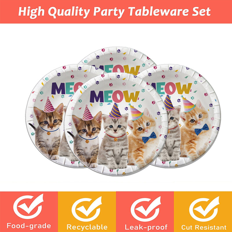 แมว Party Supplies ชุดแมวตกแต่งสำหรับหญิง/ชาย-แมวทิ้งอาหารเย็น Happy วันเกิดแบนเนอร์