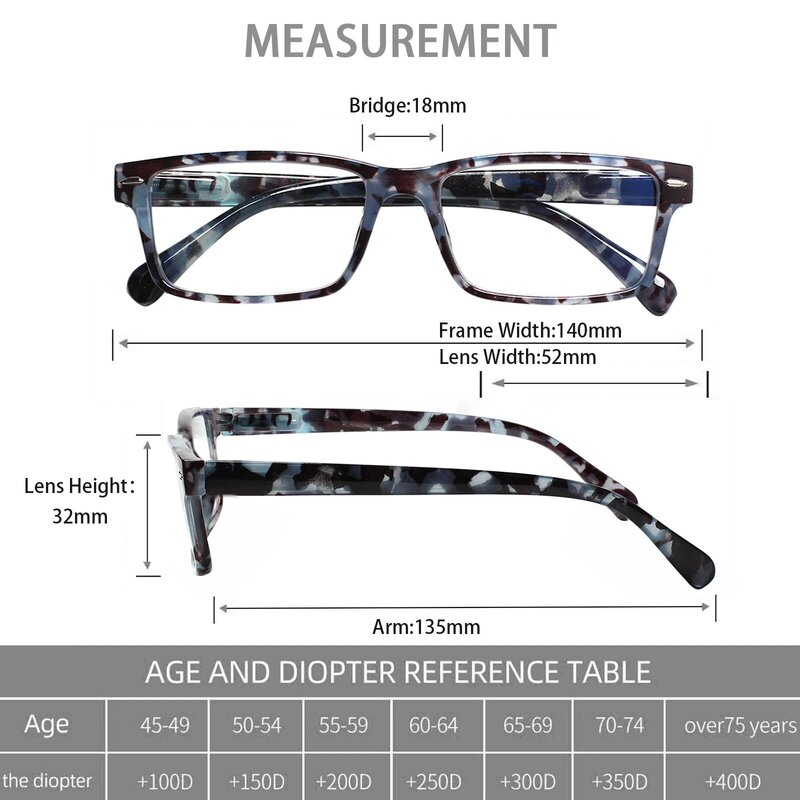 Tureize 5 حزمة نظارات للقراءة الكلاسيكية المطبوعة مستطيلة إطارات الرجال والنساء مع مفصلات نابضة وصفة طبية HD قارئ