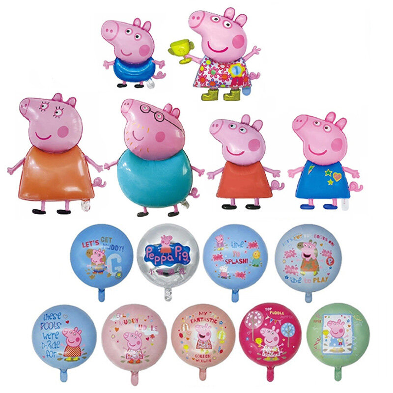 Globos de Peppas Pig George Pig, globos de juguete de animales de dibujos animados, decoración temática de fiesta de cumpleaños, accesorios de globos de película de aluminio