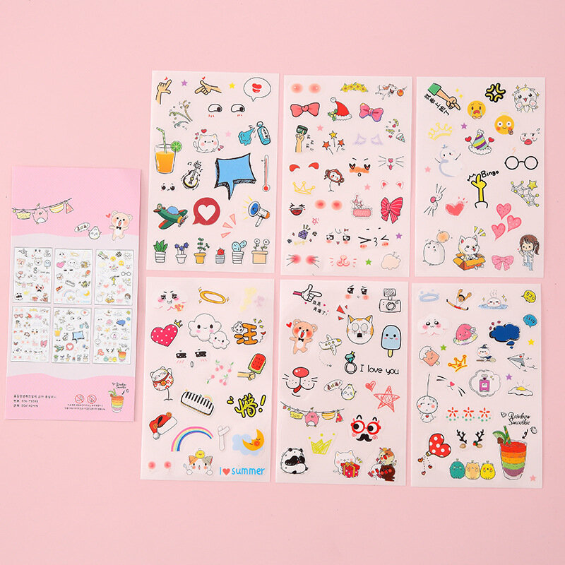 6Page Korean Cartoon Cute Diy Hand Account Book Student Stationery Children Small Pattern Personalized Kawaii Decor Plan Sticker