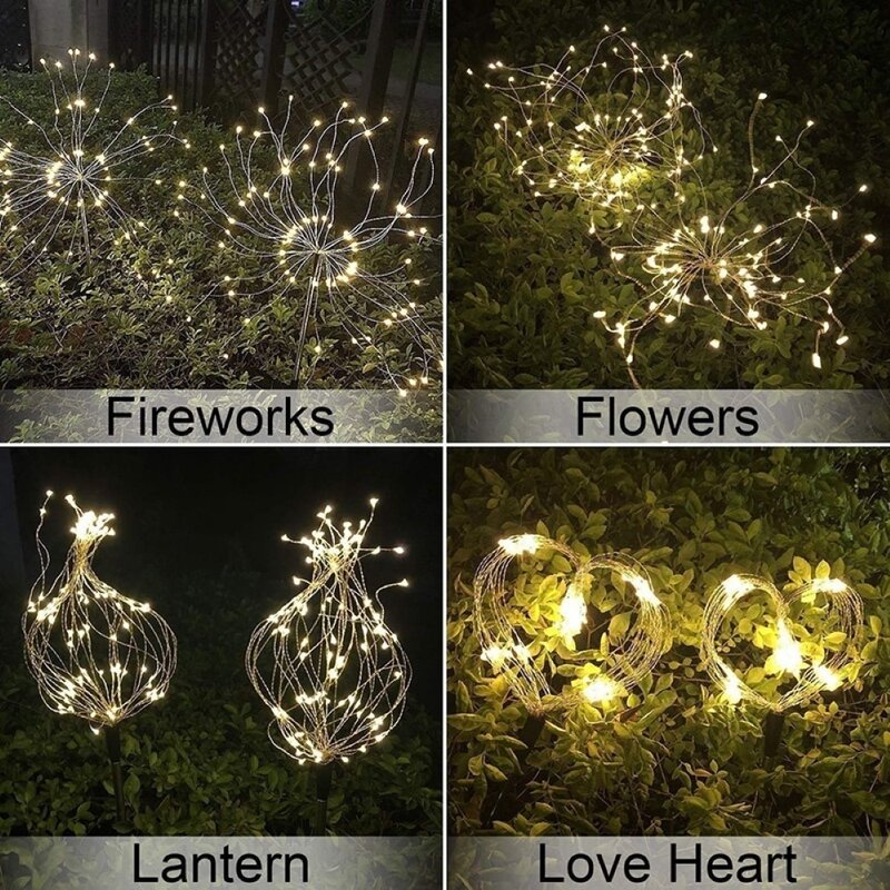 Guirlande lumineuse étanche à 120 LED, à énergie solaire, feu d'artifice, luminaire décoratif d'extérieur, idéal pour un jardin, un sentier ou une fête