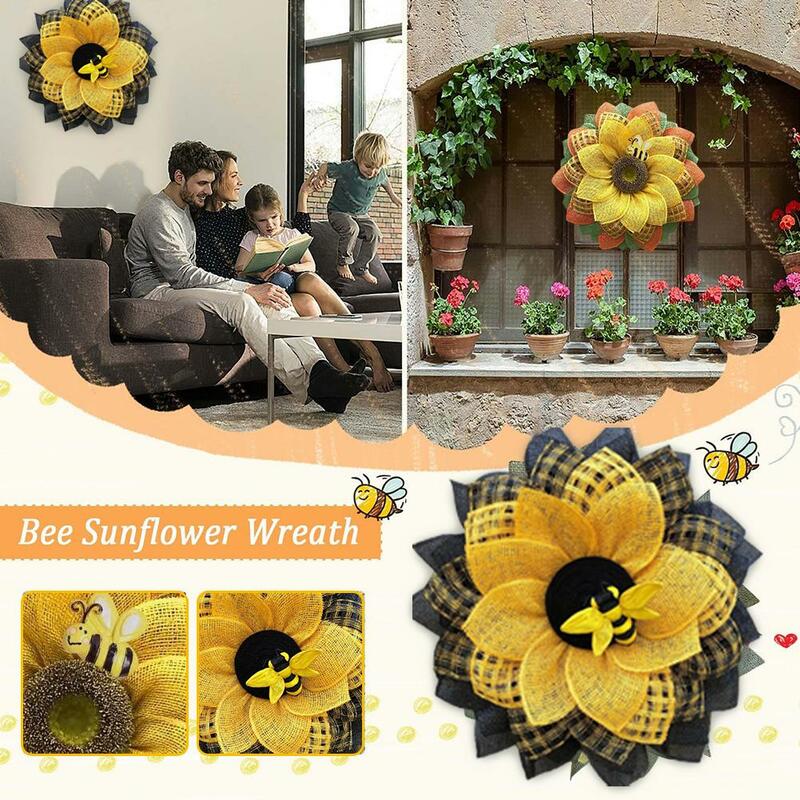 Easter Bee Sunflower Wreath Festival Ornamentos Artificial Flower Garland Home Wall Door Pendurado Pingentes Decoração Do Partido