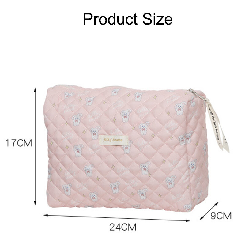 Fashion Ladies Makeup Bag Soft Cotton Clutches Women Zipper Cosmetic Organizer Cute Clutch Large Make Up Purse Toiletry Case