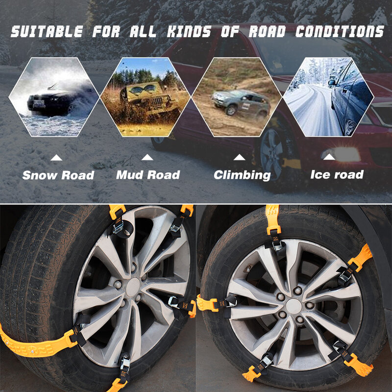 Chaîne antidérapante pour pneus de voiture, 10 pièces, pour la neige, pour l'hiver, pour la plupart des SUV, pour les roues de VAN, pour l'extérieur, pour les routes boueuses et glacées