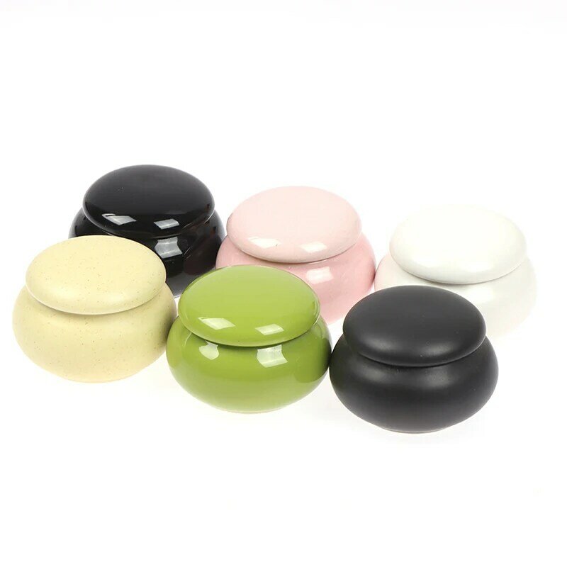 Vintage Small Saffron Tea Jar Ceramics Cosmetic Empty Jar Pot Eyeshadow Makeup Face Balm Container Cream Lip