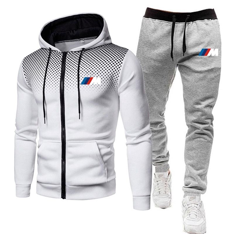 Baju Pria Fashion Musim Semi Musim Gugur Baru Set Hoodie + Celana Pria Setelan Olahraga BMW Kaus Kasual Pakaian Olahraga Merek