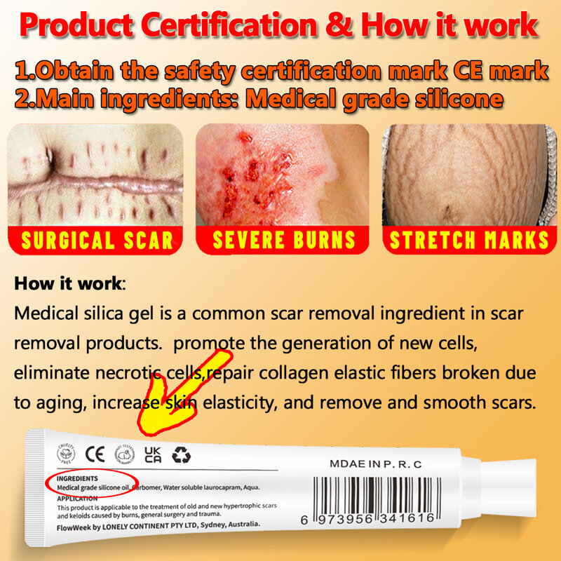 Medical Scar Removal Cream, Remove Keloid Burn Surgical Scar, Stretch Mark Remover, Scar Silicone Patch, New Old Scar, Body Care
