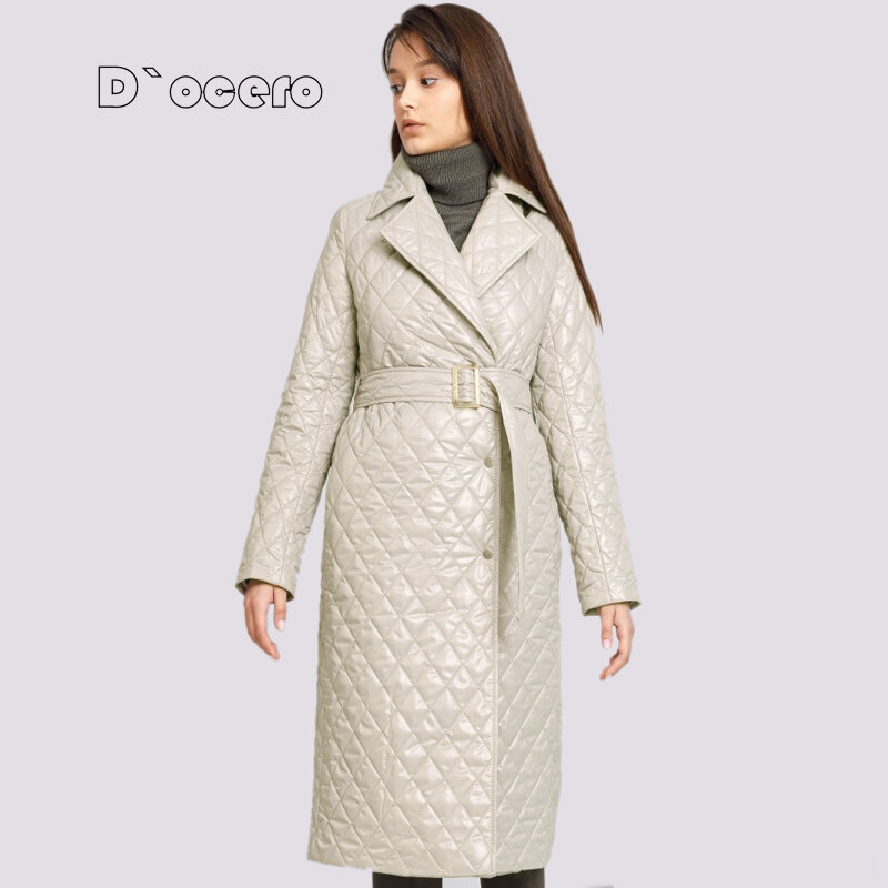 2022เสื้อผู้หญิงฤดูใบไม้ผลิแฟชั่น Quilted Coat ฤดูใบไม้ร่วงหญิงเสื้อผ้าคอ Oversize Warm Parka เข็มขัด outerwear
