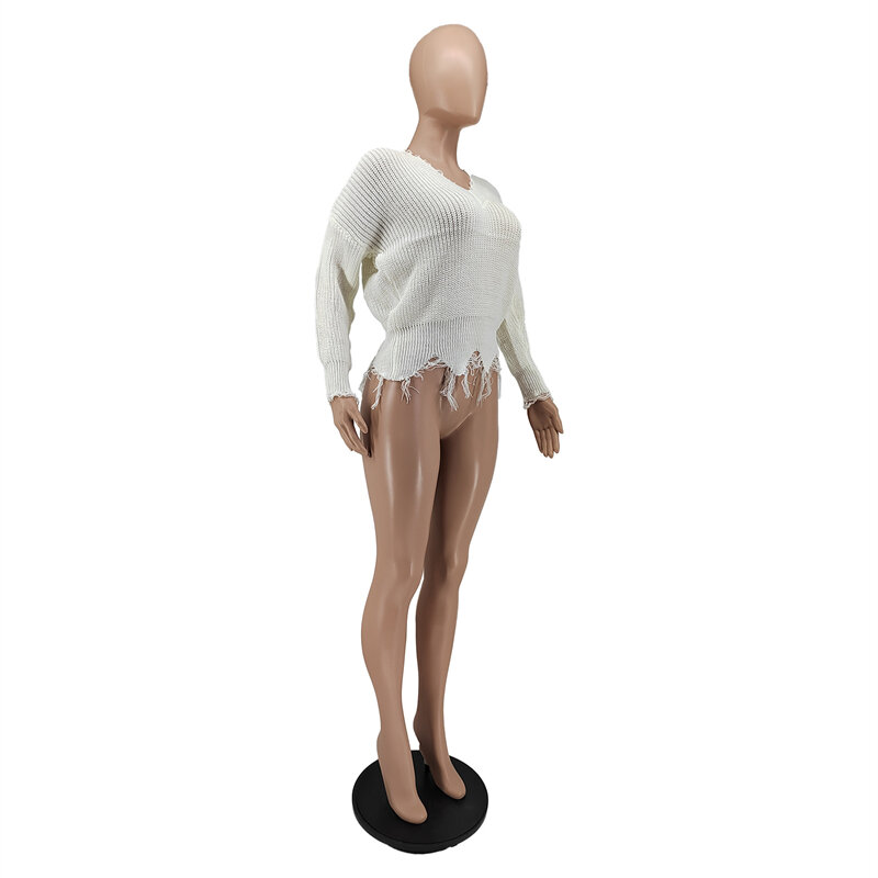 Feminino v pescoço manga comprida pulôver solto casual jumper moda streetwear y2k roupas sólido borla camisola de malha topos