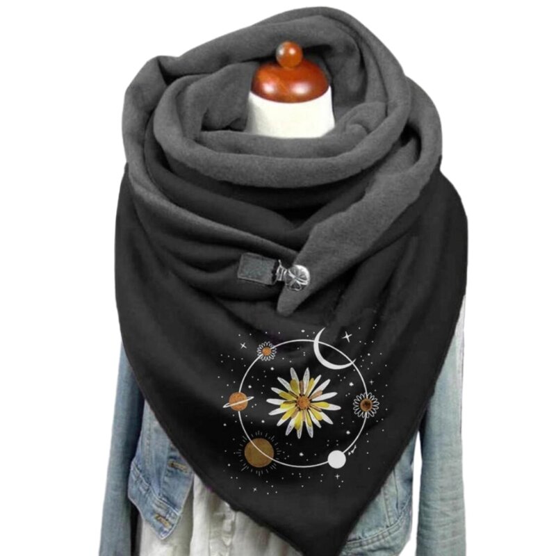 여성 스카프, 겨울 패션 프린트 뷰 아트 프린트 버튼 패션 기능성 소프트 랩 캐주얼 따뜻한 스카프 숄
