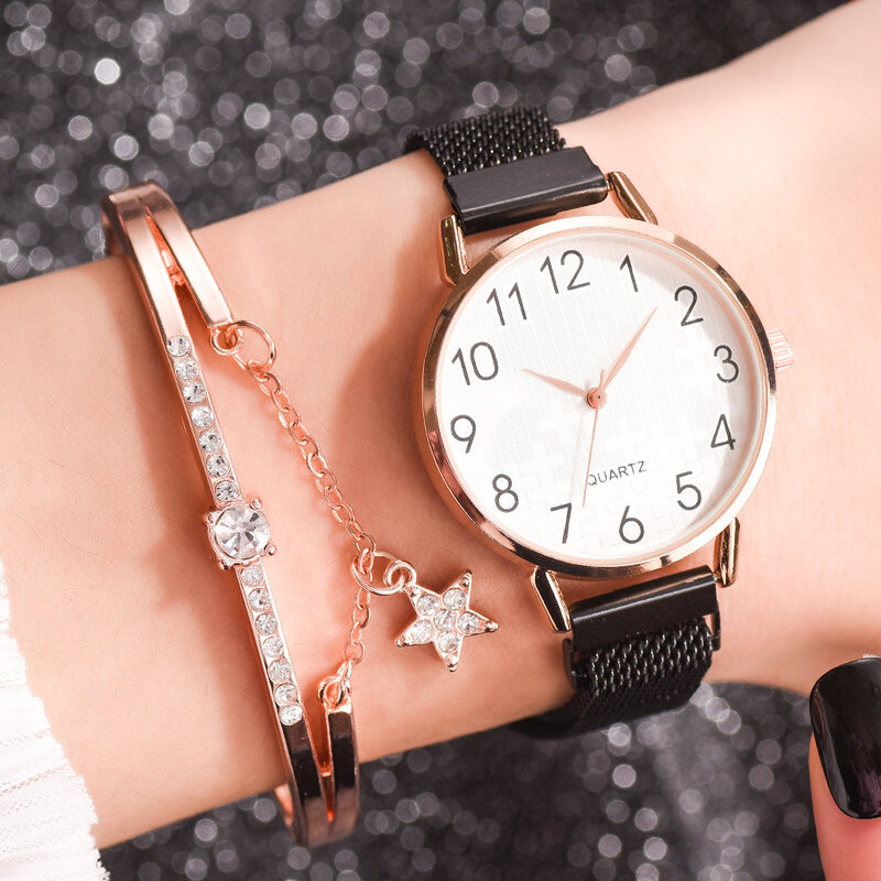 Rosa relógio de ouro para as mulheres de luxo pulseira definir relógios das senhoras da forma quartzo relógio de pulso feminino relogio feminino novo