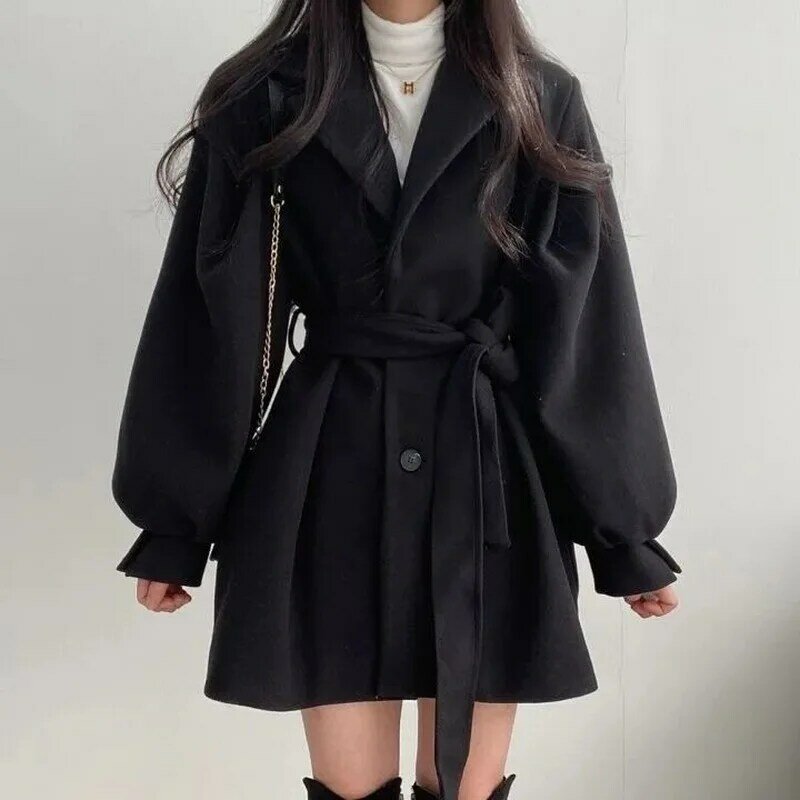 Gabardina de doble botonadura con cinturón para mujer, abrigo de primavera y otoño, versión coreana