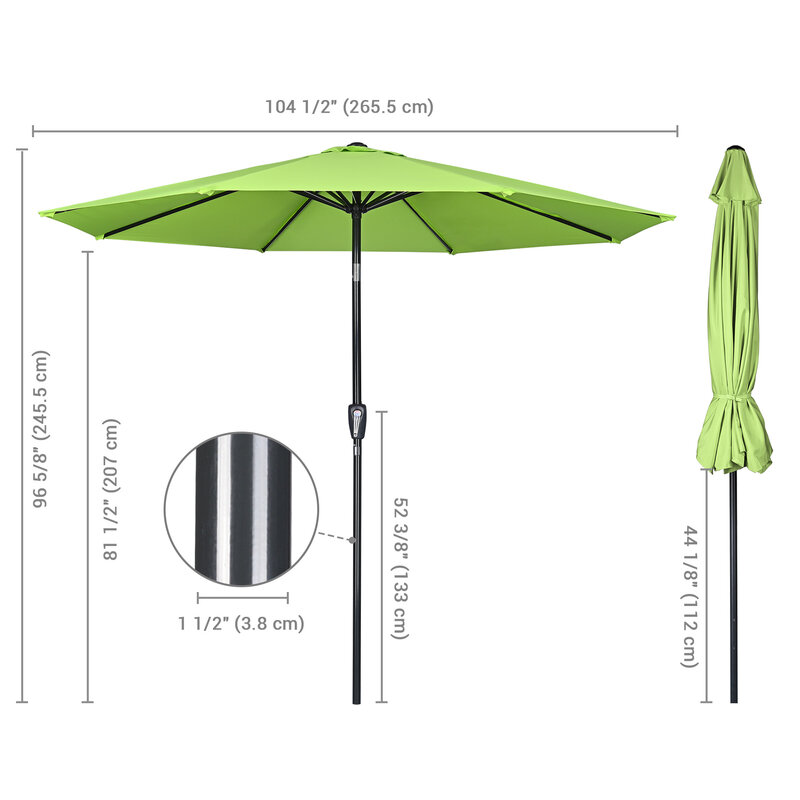 Payung Teras Tahan Lama Tahan Air Hijau Terang 9FT UV50 + & Pudar